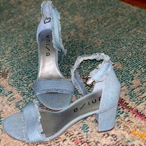 Unisa light blue frayed denim heels
